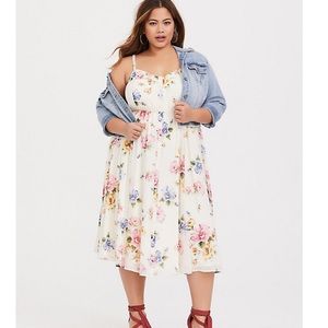 IVORY FLORAL CHIFFON MIDI DRESS
